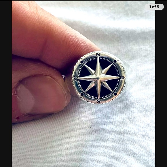 EFFY Men's Sterling Silver/Onyx Compass Design Ring